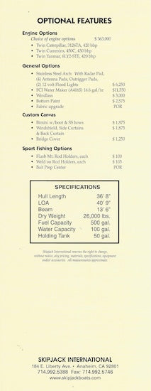 Skipjack 368 Flying Bridge Specification Brochure