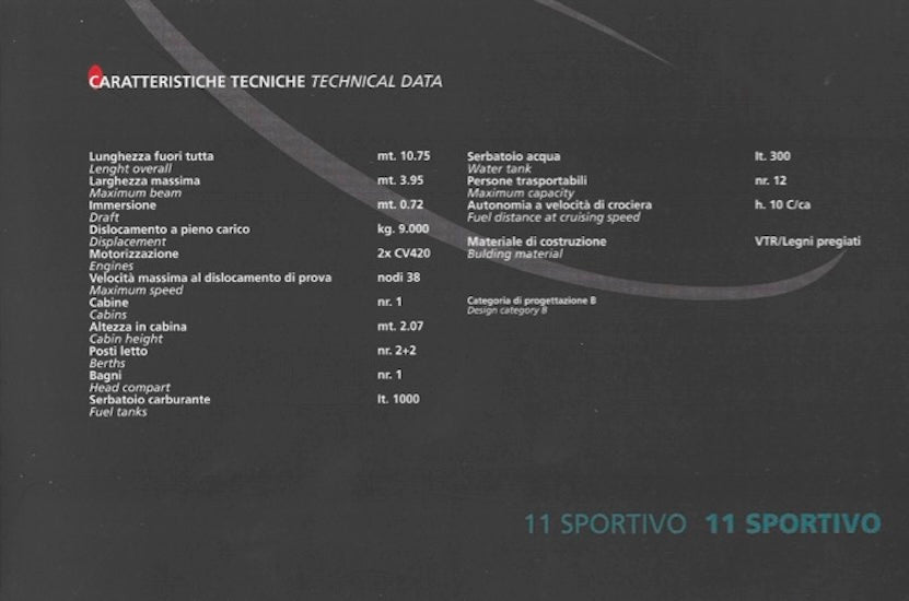 Apreamare 11 metre Sportivo Brochure