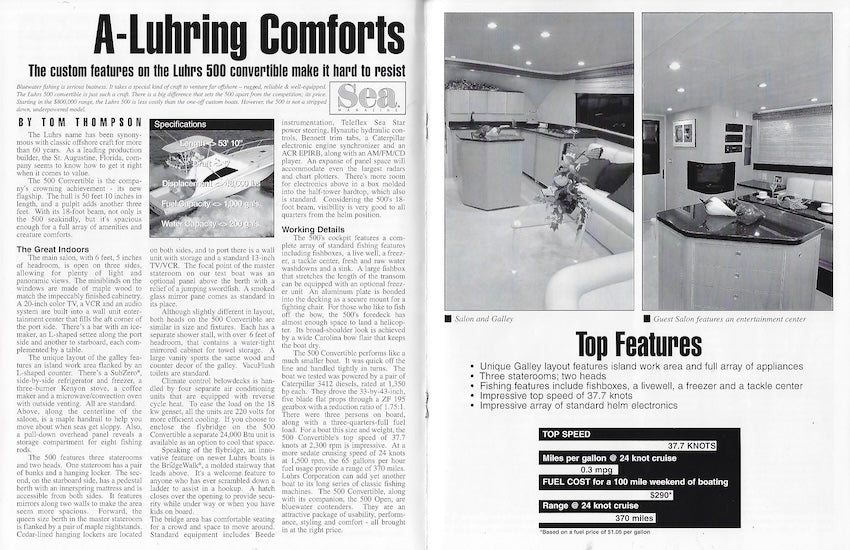Luhrs 500 Convertible Magazine Reprint Brochure
