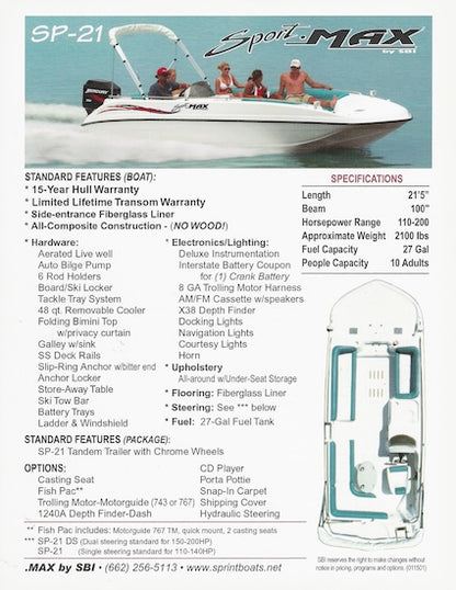 Sport Max SP-19 & SP-21 Brochure