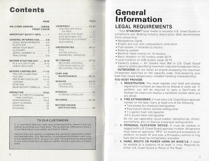 Starcraft 1985 Owners Manual