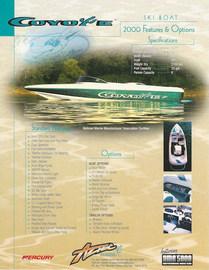 Aztec Coyote Ski Boat Specification Brochure
