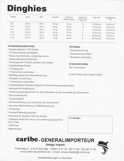 Caribe Dinghies Specification Brochure