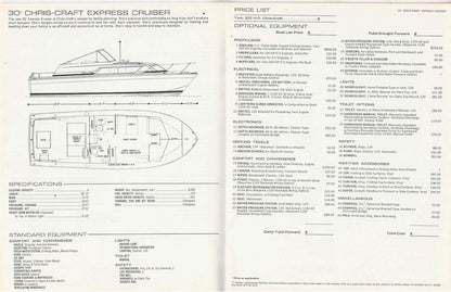 Chris Craft 1973 Cruisers Price List