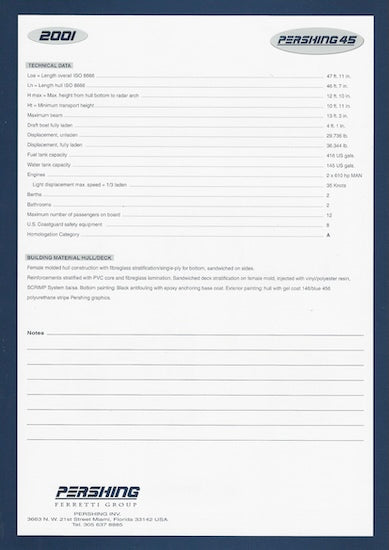 Pershing 45 USA Specification Brochure