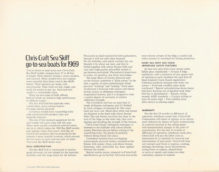 Chris Craft 1969 Sea Skiff Folder Brochure