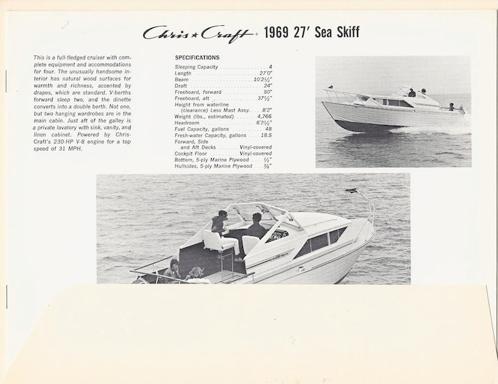 Chris Craft 1969 Sea Skiff Folder Brochure