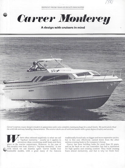 Carver 2687 Monterey Trailer Boats Magazine Reprint Brochure