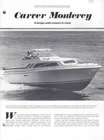 Carver 2687 Monterey Trailer Boats Magazine Reprint Brochure