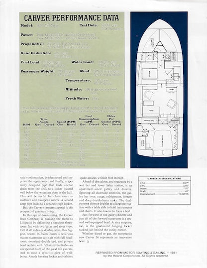 Carver 36 Aft Cabin Motorboating & Sailing Magazine Reprint Brochure