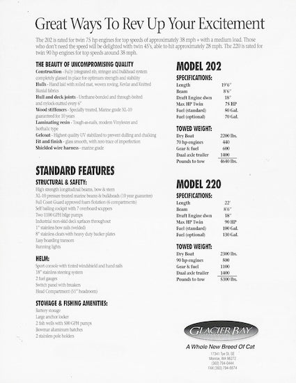 Glacier Bay 202/220 Center Console Brochure