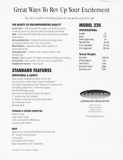 Glacier Bay 220 Center Console Brochure