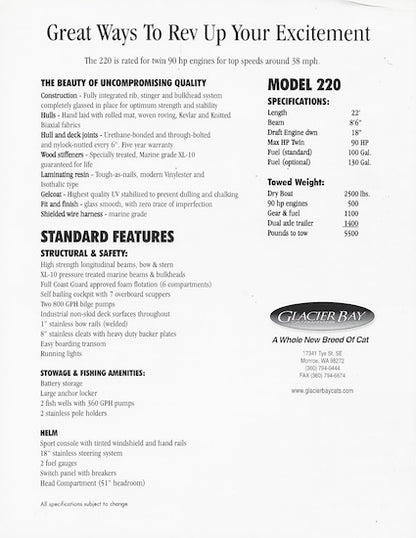 Glacier Bay 220 Center Console Brochure