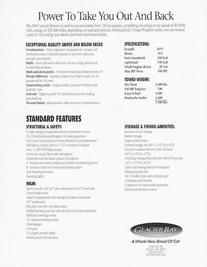 Glacier Bay 260 Canyon Runner Preliminary Brochure