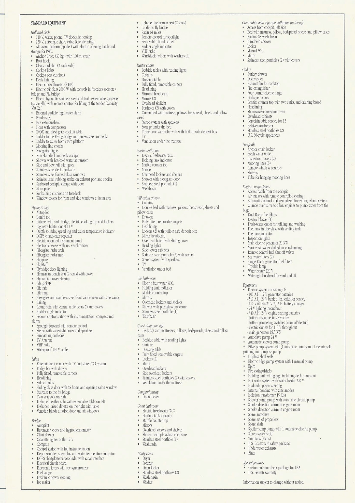 Ferretti 620 Specification Brochure