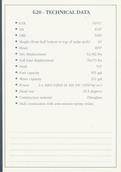 Ferretti 620 Specification Brochure