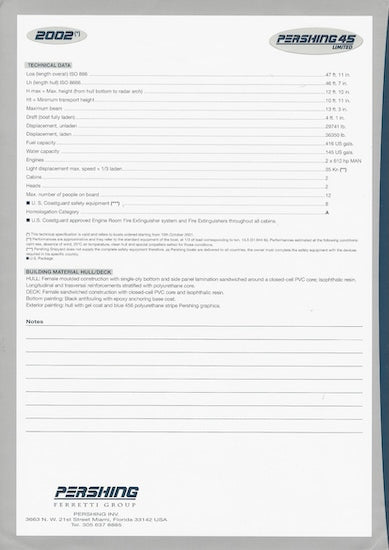 Pershing 45 Limited USA Specification Brochure