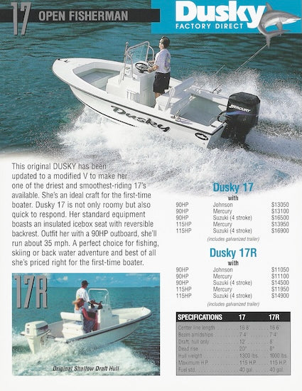 Dusky 17 Open Fisherman Specification Brochure
