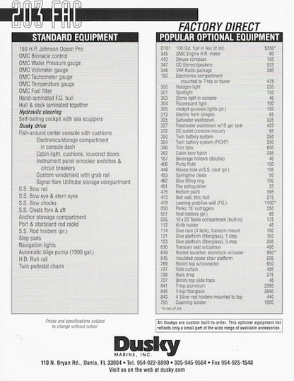 Dusky 203 Fish Around Cruiser Specification Brochure