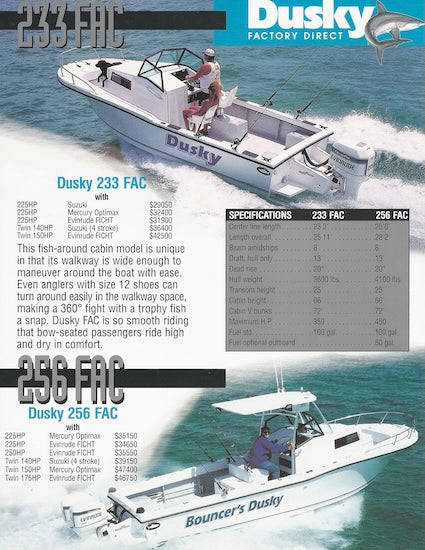 Dusky 233/256 Fish-around Cabin Specification Brochure