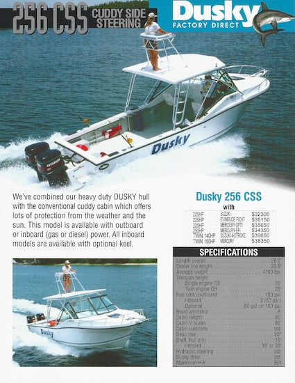 Dusky 256 Cuddy Side Steering Brochure Specification Brochure
