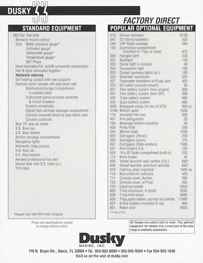 Dusky 33 Specification Brochure