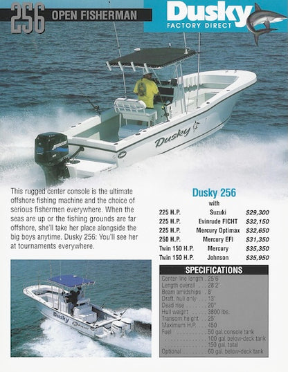 Dusky 256 Open Fisherman Specification Brochure