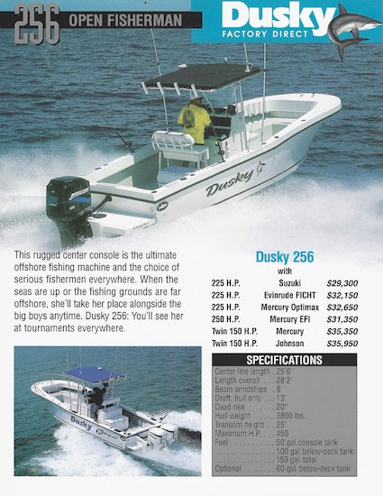 Dusky 256 Open Fisherman Specification Brochure
