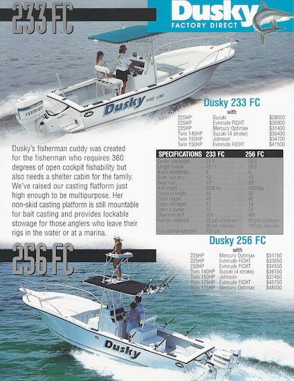 Dusky 233/256 Fisherman Cuddy Specification Brochure