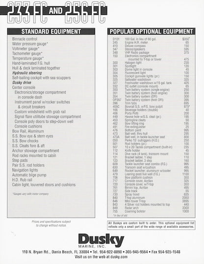 Dusky 233/256 Fisherman Cuddy Specification Brochure