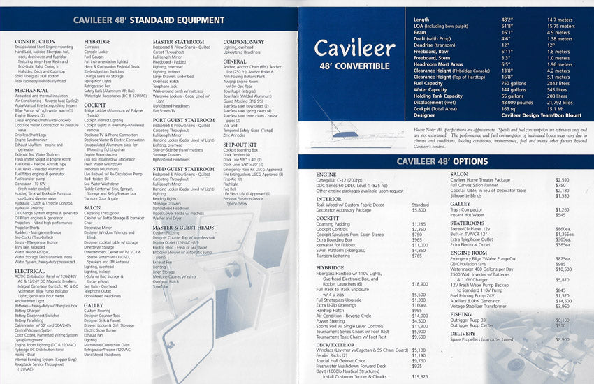 Cavileer 48 Specification Brochure