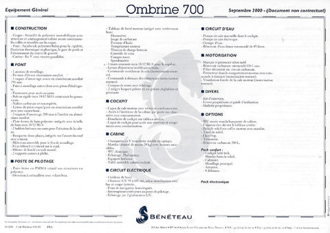 Beneteau Ombrine 700 Specification Brochure