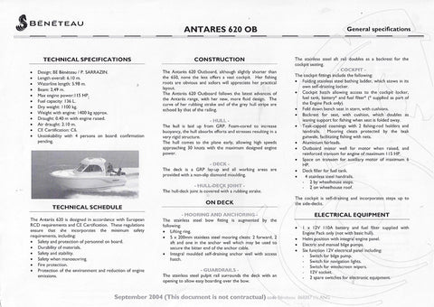 Beneteau Antares 620 OB Specification Brochure