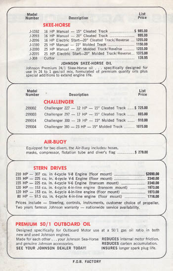 Johnson 1969 Zone 5 Price List Brochure