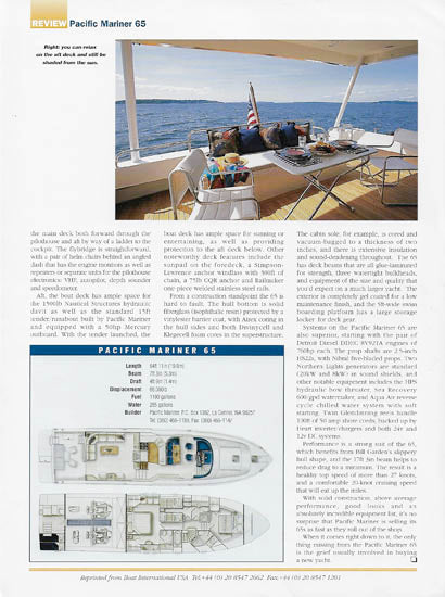 Pacific Mariner 65 Boat International Magazine Reprint Brochure