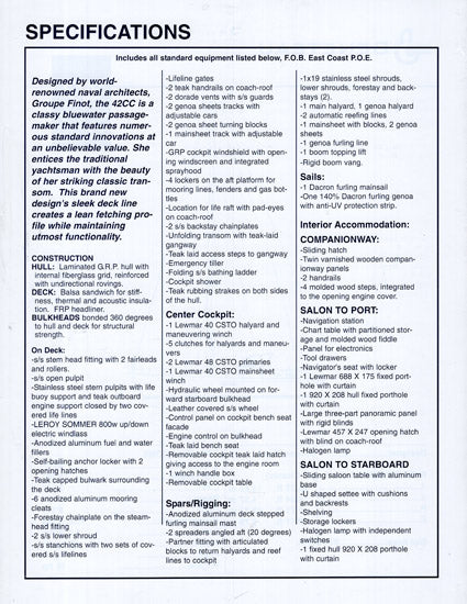Beneteau 42 Center Cockpit Specification Brochure