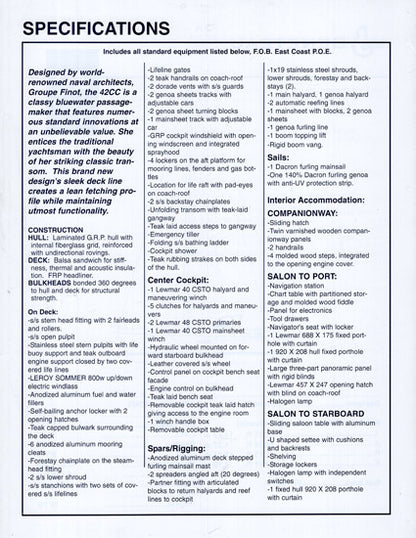 Beneteau 42 Center Cockpit Specification Brochure
