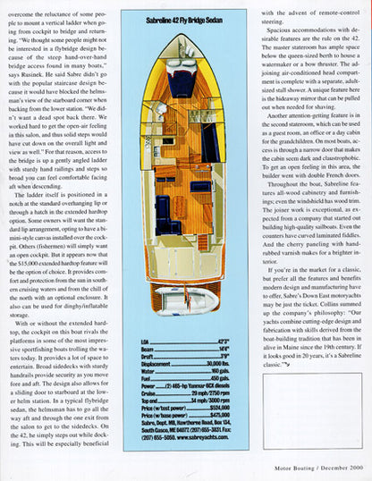 Sabreline 42 Sedan Motorboating Magazine Reprint Brochure