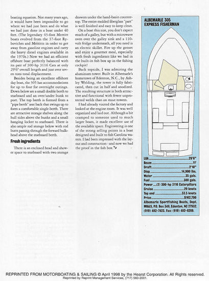 Albemarle 305 Express Motorboating & Sailing Magazine Reprint Brochure