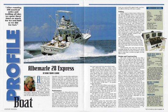 Albemarle 280 Express Fisherman Sport Fishing Magazine Reprint Brochure
