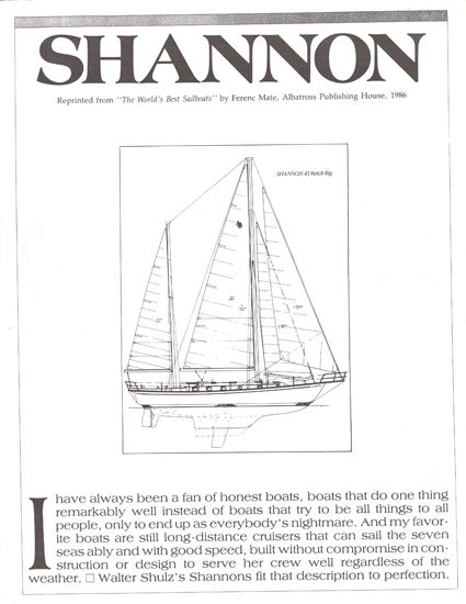 Shannon Yachts The World's Best Sailboats Book Reprint Brochure