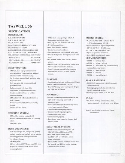 Taswell 56 Specification Brochure