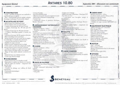 Beneteau Antares 10.80 Specification Brochure