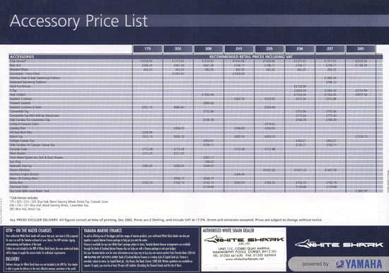 White Shark 2003 Price List Brochure