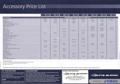 White Shark 2003 Price List Brochure