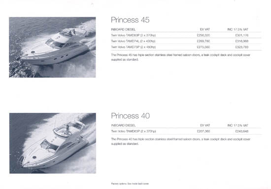 Princess 2003 Price List Brochure