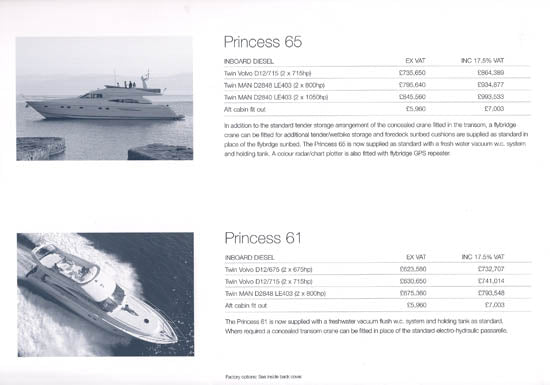 Princess 2003 Price List Brochure