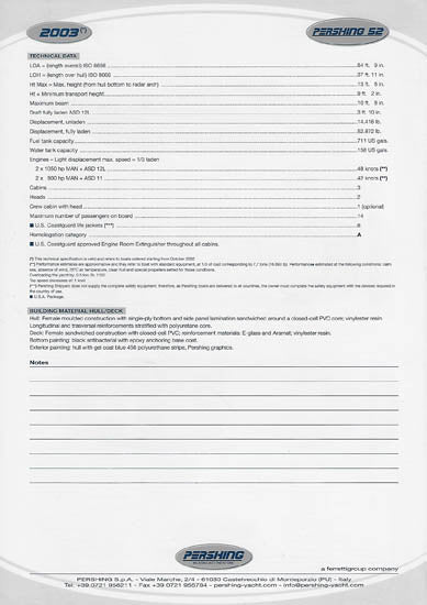 Pershing 52 USA Specification Brochure