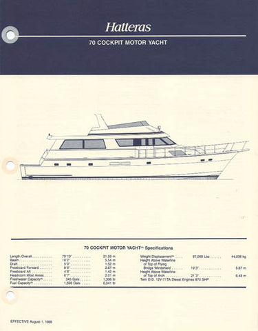 Hatteras 70 Cockpit Motor Yacht Specification Brochure
