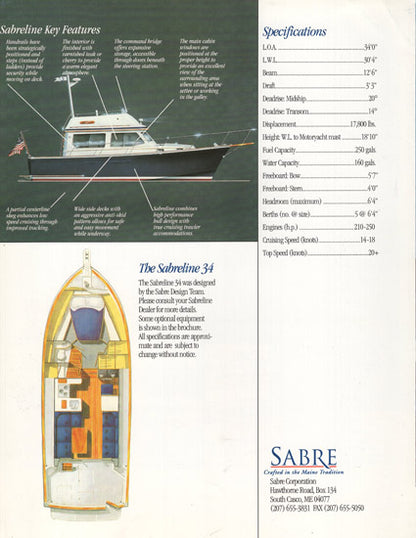 Sabreline 34 Fast Trawler Brochure